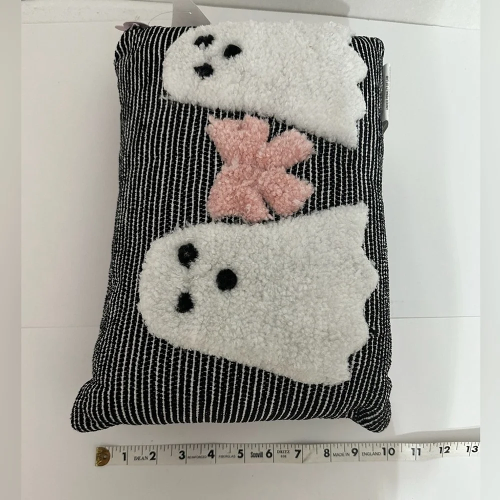 NWT Goblin & Ghoul Ghost Bow Black White Striped Decorative Throw Pillow Kitschy